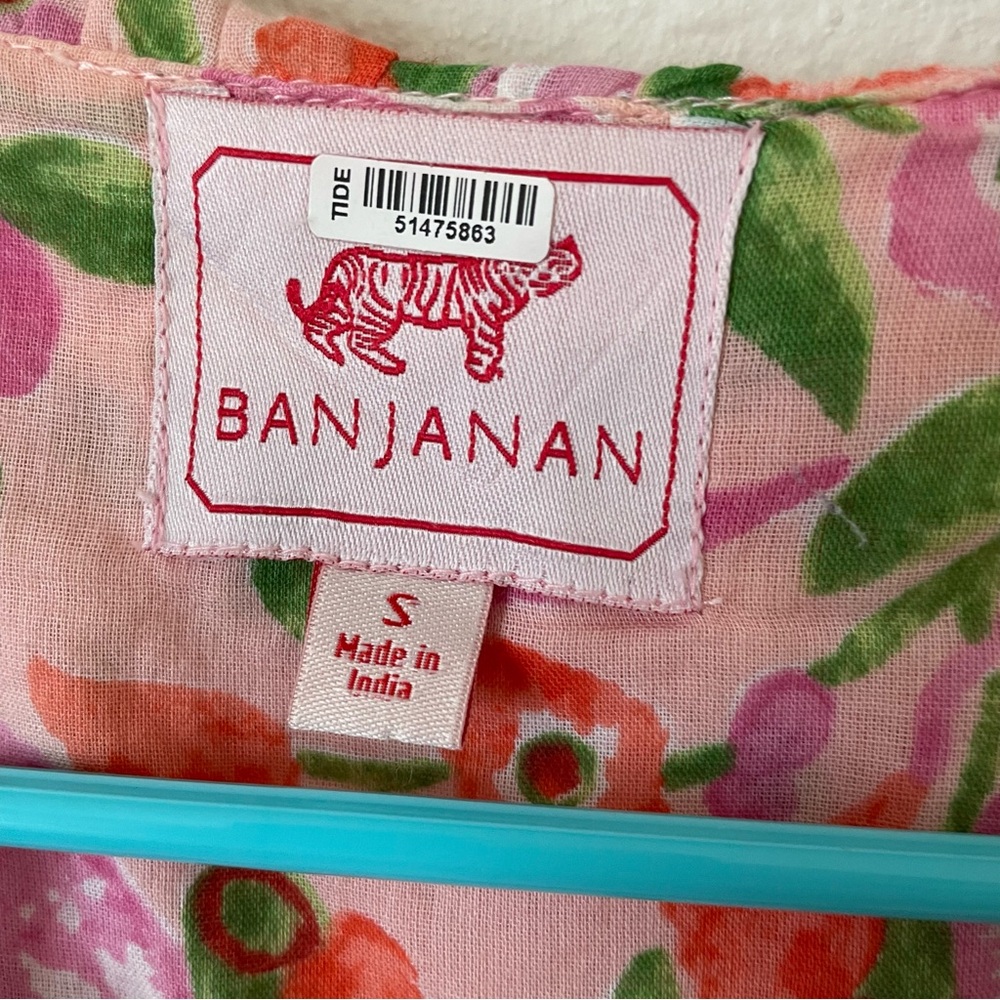 Banjanan Pink Green Floral Ellian Dress Flutter Cap Sleeve Size Small - Picture 11 of 12